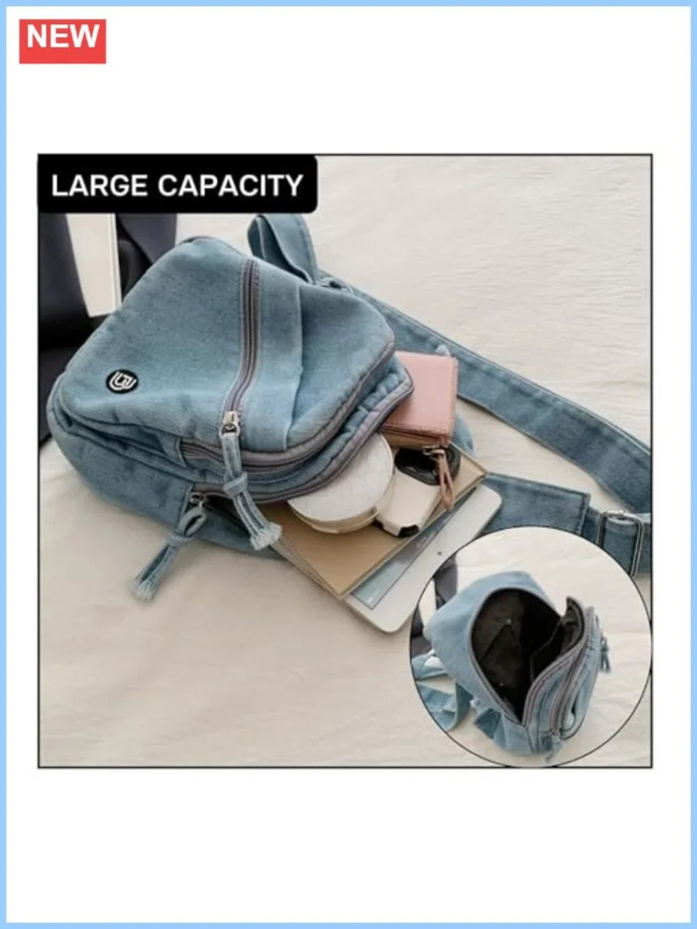 Y2K Denim Sling Bag Crossbody Chest Bag Faded Wash Jean Purse